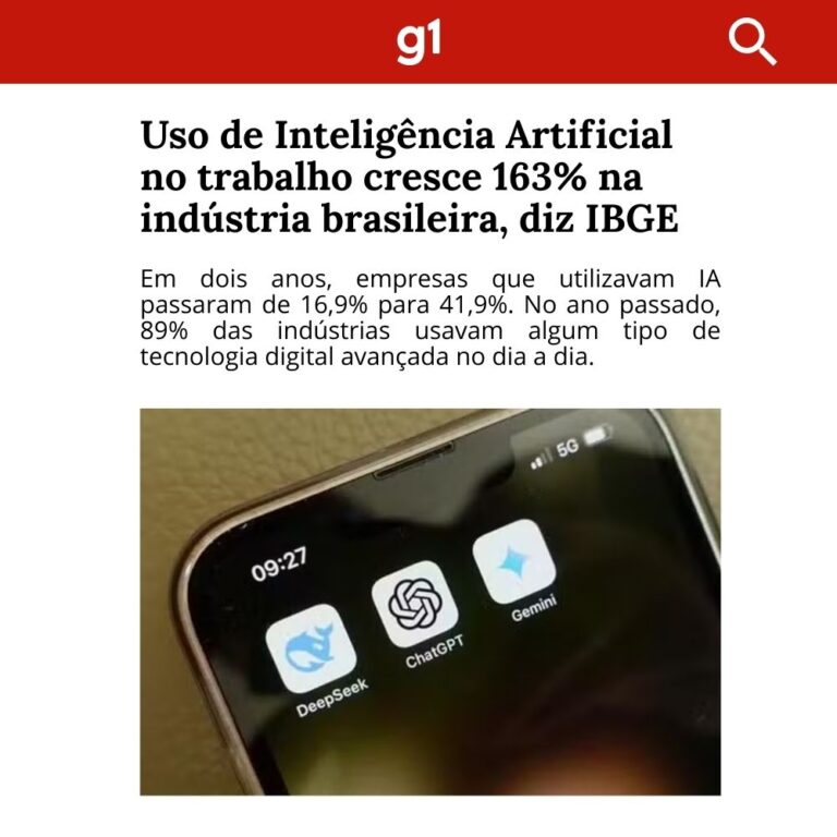 Uso de Inteligência Artificial no trabalho cresce 163% na indústria brasileira, diz IBGE